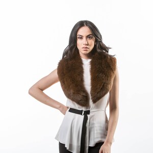 Brown Fox Fur Collar: Handmade Fur Scarf, Neck Warmer