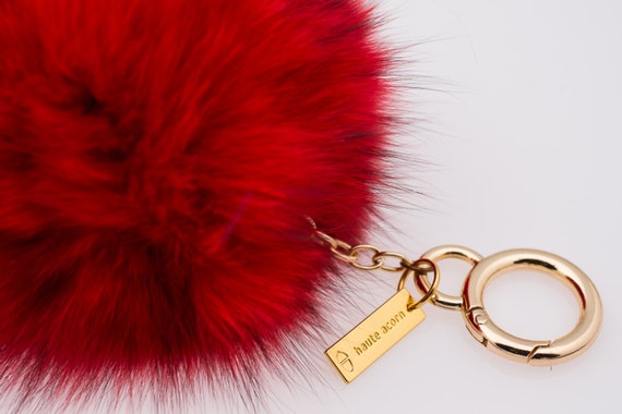 red fur pom pom keychain