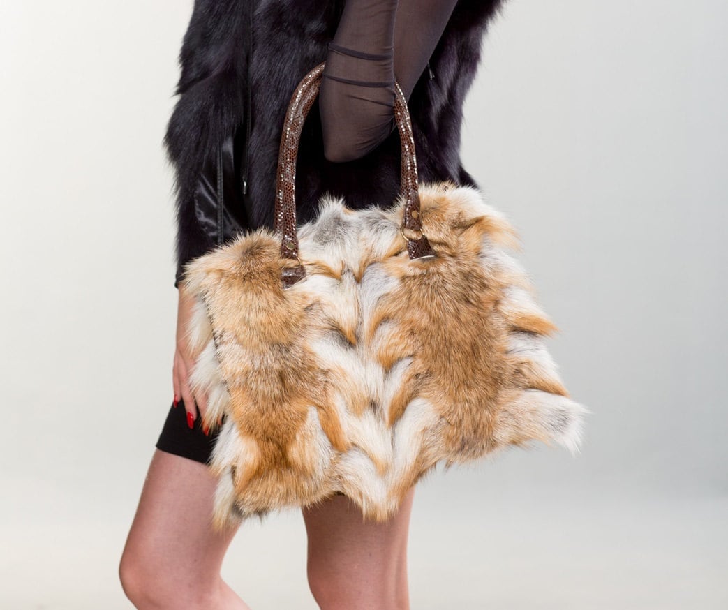 Red and White Fox Fur Bag Real Fox Fur Handbag Shoulder 