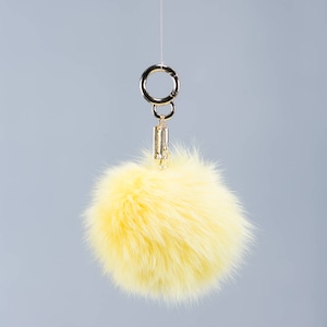 Yellow Fox Fur Pom Pom Keychain: Gilded Bag Charm