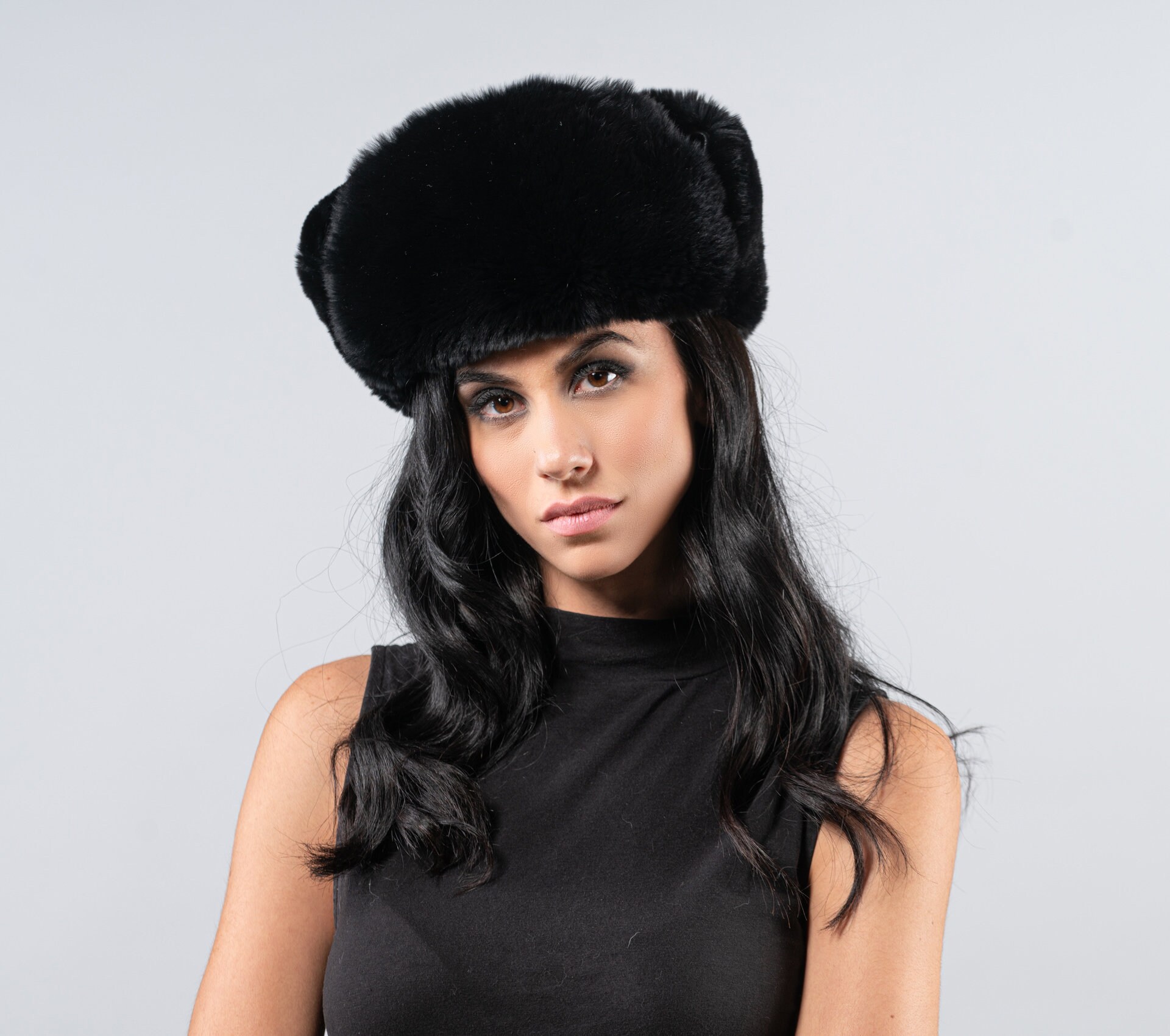Leather Laces Ushanka Hat russian Fur 