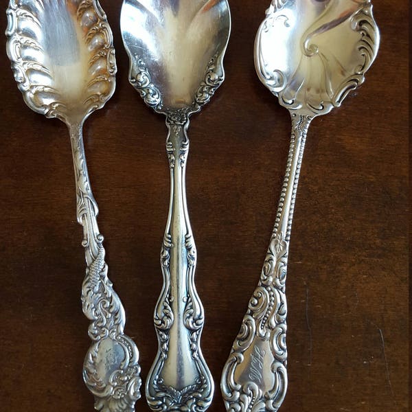 Vintage Ornate Victorian Silverplate Sugar Shells or Spoons Qty.3