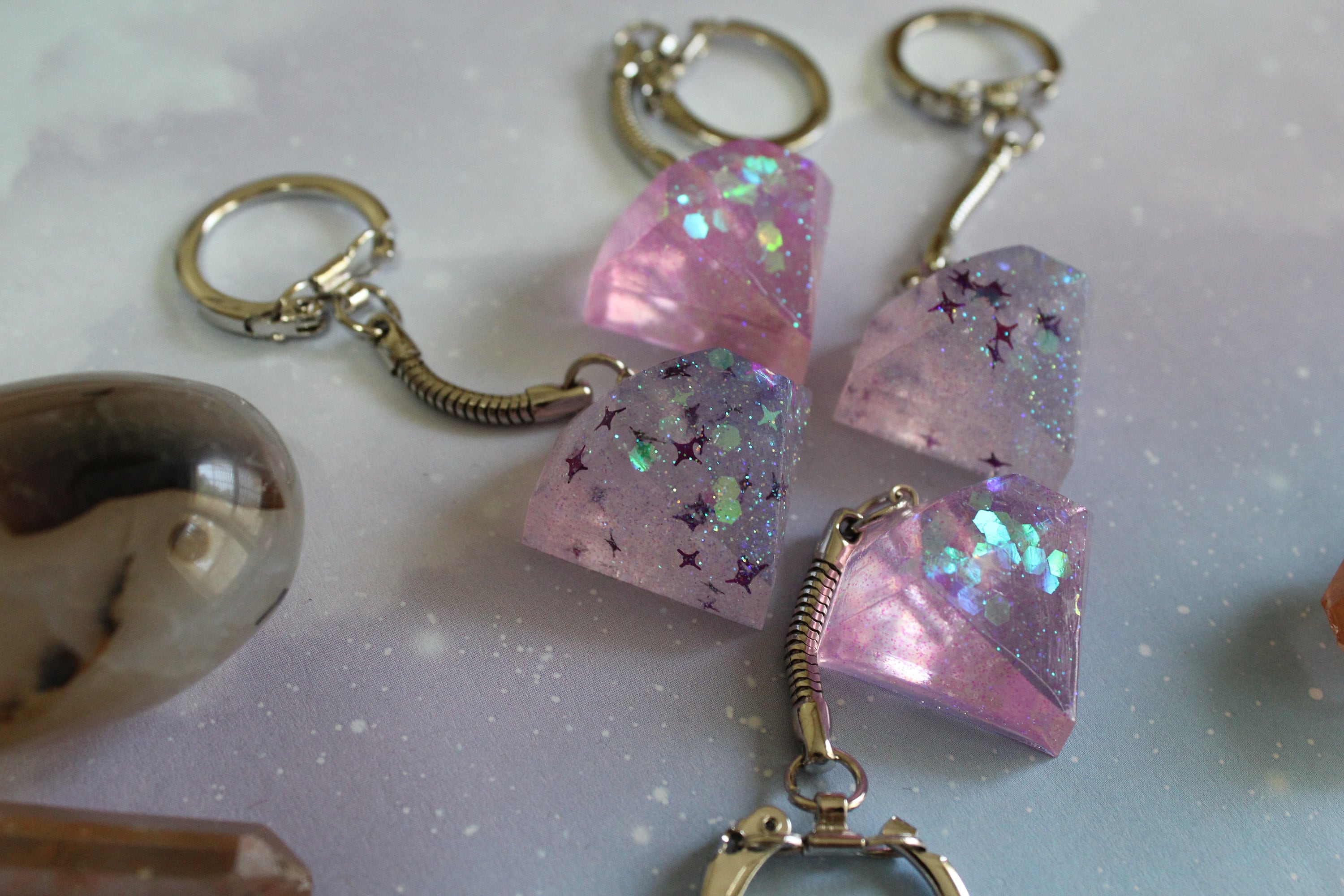 Diamond 3D Gem Handmade Glitter Resin Keychain Pink or Etsy