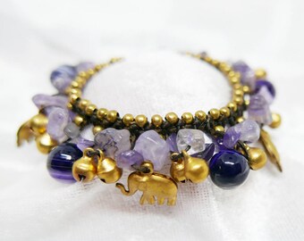 Pulsera de Chips de turquesa violeta Marina perla grano elefante que accesorios de la joyería hecha a mano
