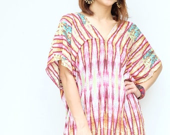 Red Yellow Printed Chiffon Beach Dress Swimsuit Bikini Cover Up | Casual Maxi Short Sleeve Dress | Spring/Summer Dress