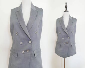 Grey Women Suite Vest Waistcoat Sleeveless Vintage Jacket 1980s