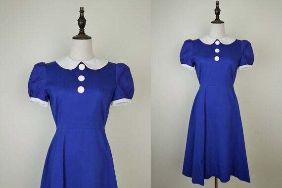 blue dress with white collar
