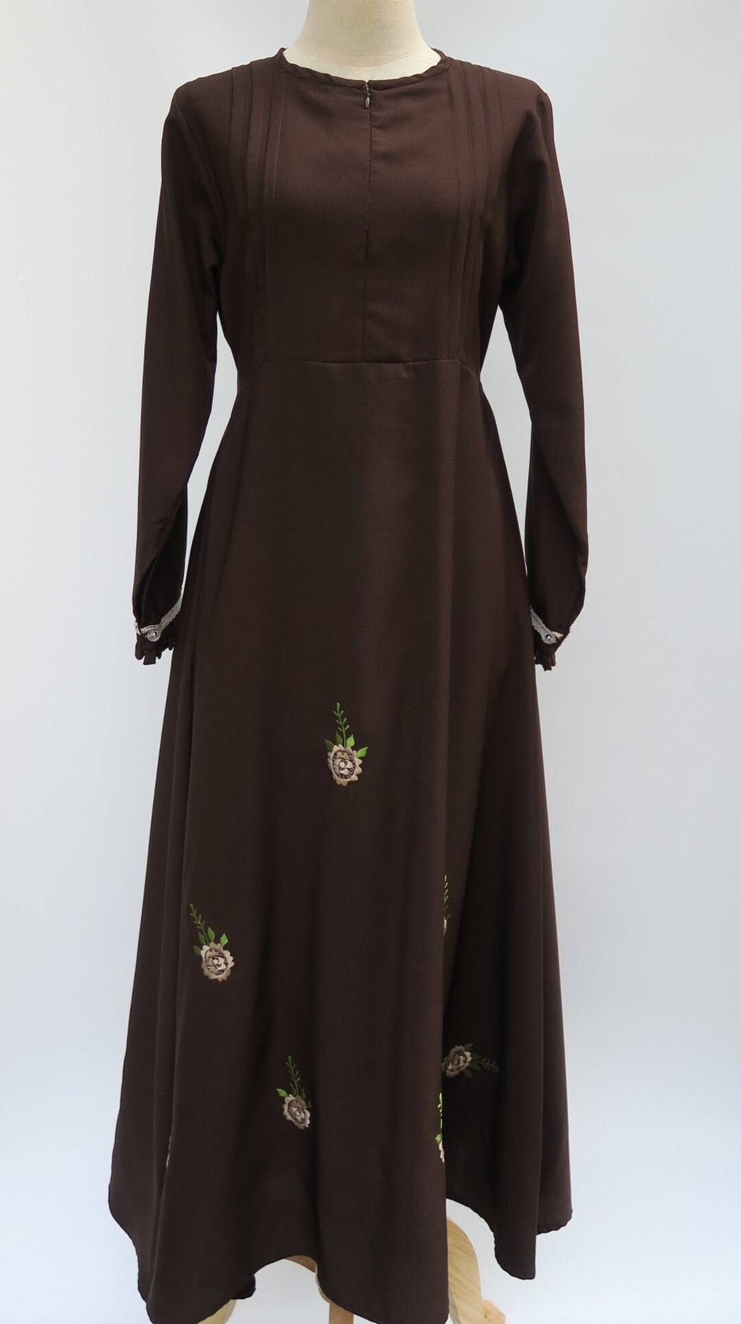 Brown long dress with blue embroidery main image 1