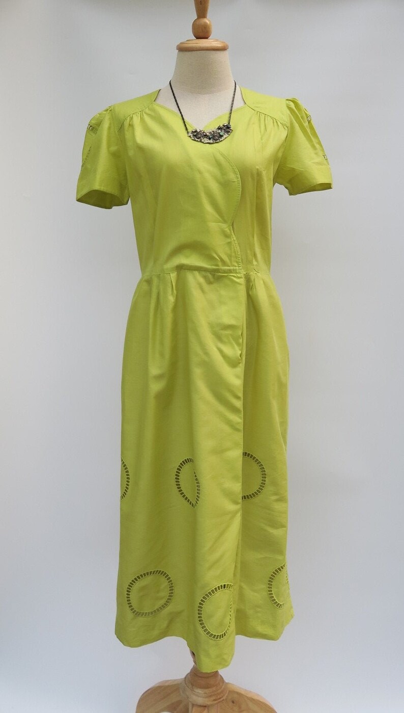 True vintage Light green Circular embroidery Cotton Japanese Vintage Dress long dress Maxi dress Vintage Dress image 1