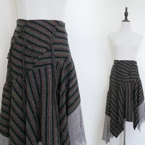 Zwart kleurige Strip hoge taille geplooid A-Line Vintage Boheemse Midi vrouwen rok