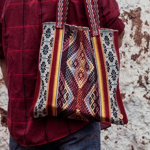 QAMAÑA Alpaca tote bag Peruvian handwoven bag Quechua symbols Boho bag Shopping bag Boho Chic Tote image 2