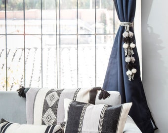 HAP'IY, Boho Tassel Curtain Tiebacks: Handwoven Wool Window Decor (Pair)