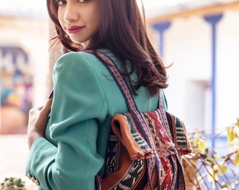 Q'EPE, Handwoven Peruvian Wool Backpack Tote Bag: Artisan Boho Style