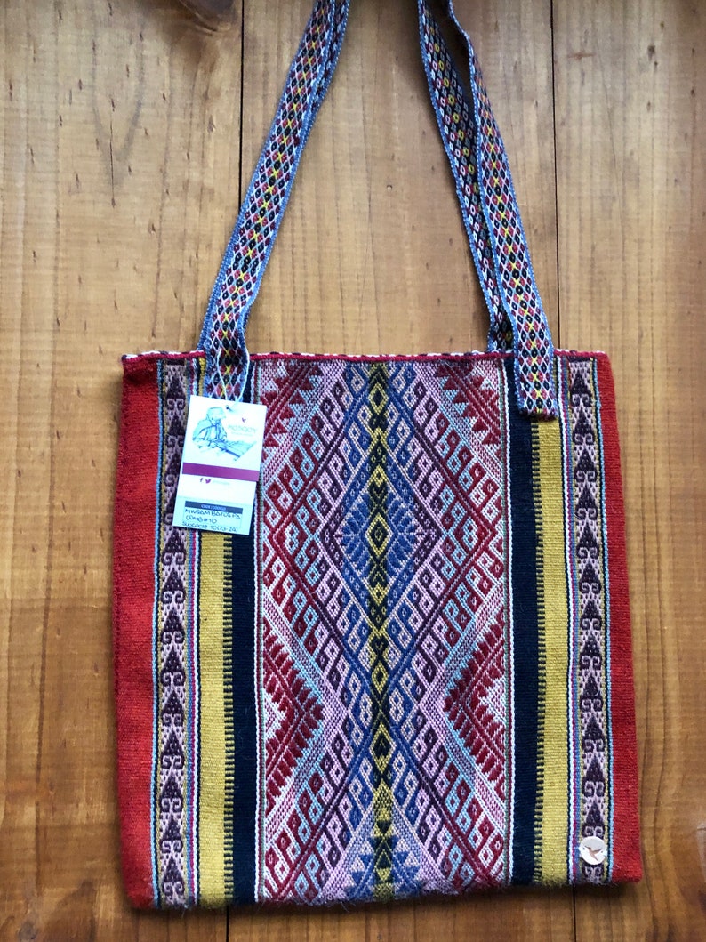 QAMAÑA Alpaca tote bag Peruvian handwoven bag Quechua symbols Boho bag Shopping bag Boho Chic Tote Comb#10 - Orange,yel