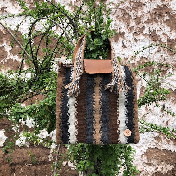 HUCH UY QAMANA alpaca and Leather Mini Tote Bag Peruvian Handwoven Bag Quechua Symbols boho Bag shopping Bag boho Chic Tote Etsy