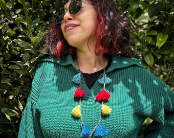 KUNKA Handmade Peruvian Alpaca Tassel Necklace: Boho Chic Accessory