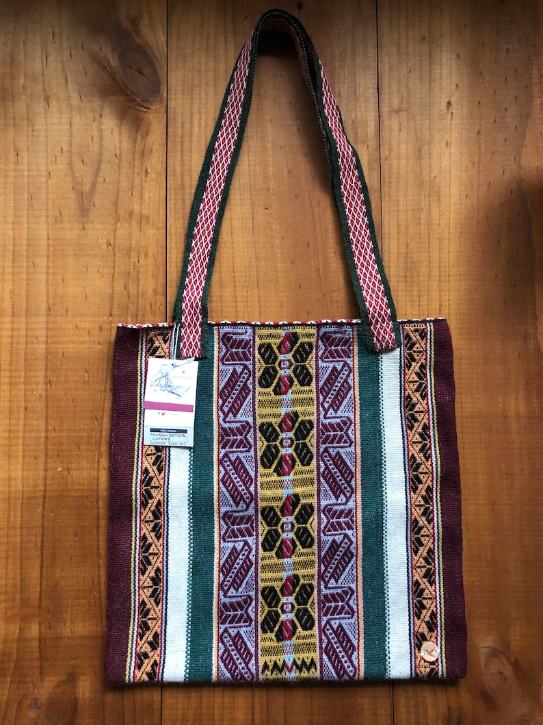 QAMAÑA Alpaca tote bag Peruvian handwoven bag Quechua symbols Boho bag Shopping bag Boho Chic Tote Comb#8 - Darkred,yel