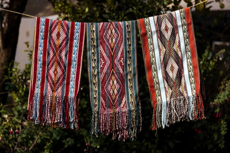 CHALINA TINISQA Peruvian traditional scarf Alpaca scarf Natural dyes scarf Winter scarf Warm scarf Hand Woven Scarf Alpaca Scarf image 5