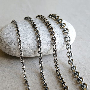 Oxidized Cable Chain, antiqued sterling silver unisex necklaces, 2.4mm 2.8mm 3.2mm 4.3mm finished women's or man's chain, 16" to 40" lengths