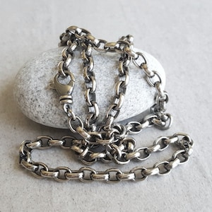 Bulky Sterling Silver Chain, 5.3mm heavy oval Rolo links, women&#39;s or men&#39;s oxidized necklace, 16 18 20 22 24 inch