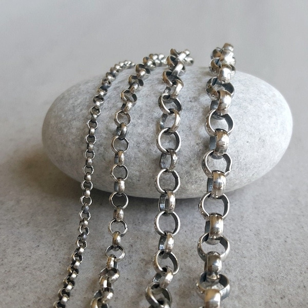 Sterling Silver Rolo Chains, minimal to bulky unisex necklaces, 16 18 20 22 24 26 28 30 32 34 36 38 40 inch