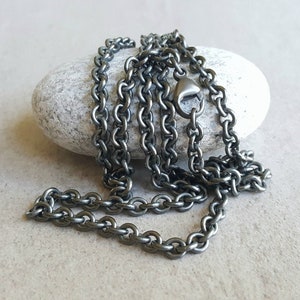 Thick Mens Chain, oxidized sterling silver man&#39;s necklace, heavy cable chain for pendants, 4.3mm substantial links, fathers day gift