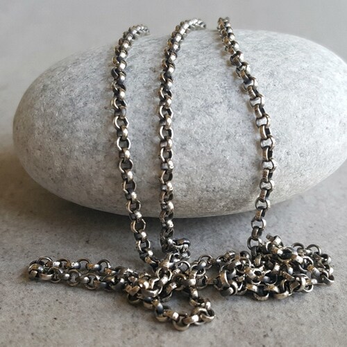 Minimalist Rolo Chain in Sterling Silver, 2.4mm round link finished belcher chain in any length, oxidized or bright finish necklace