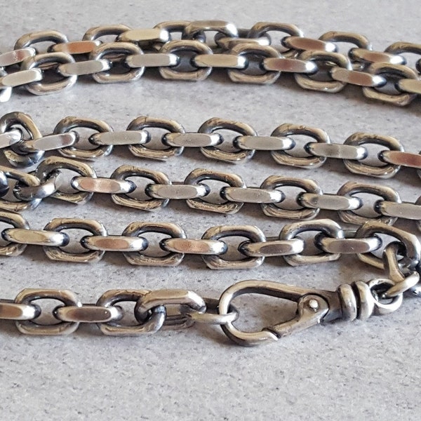 Heavy Oxidized Chain with thick diamond cut oval Cable links in sterling silver, 5.9mm links