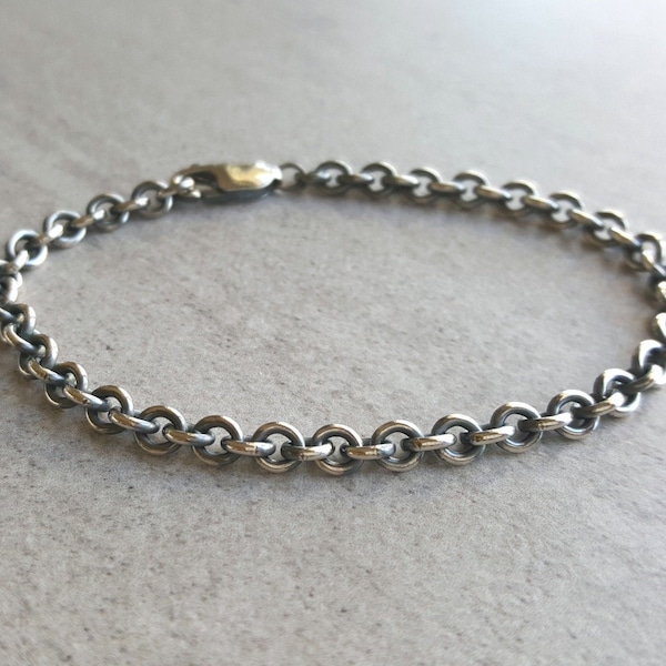 Unisex Sterling Silver Bracelet with 4.3mm round cable links in oxidized dark or bright finish