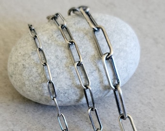 Sterling Silver Paperclip Chains, oxidized necklace with 2.9mm 4.3mm and 6mm long links, finished women's or man's chain, 16" to 40" lengths