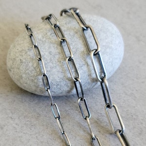 Sterling Silver Paperclip Chains, oxidized necklace with 2.9mm 4.3mm and 6mm long links, finished women's or man's chain, 16" to 40" lengths