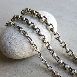 Oval Rolo Oxidized Chains, antiqued sterling silver necklace with thick belcher links, finished women's or man's chain, 16" to 40" lengths