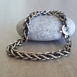 Heavy Wheat Chain Bracelet, oxidized sterling silver, thick 6.6mm mens spiga bracelet