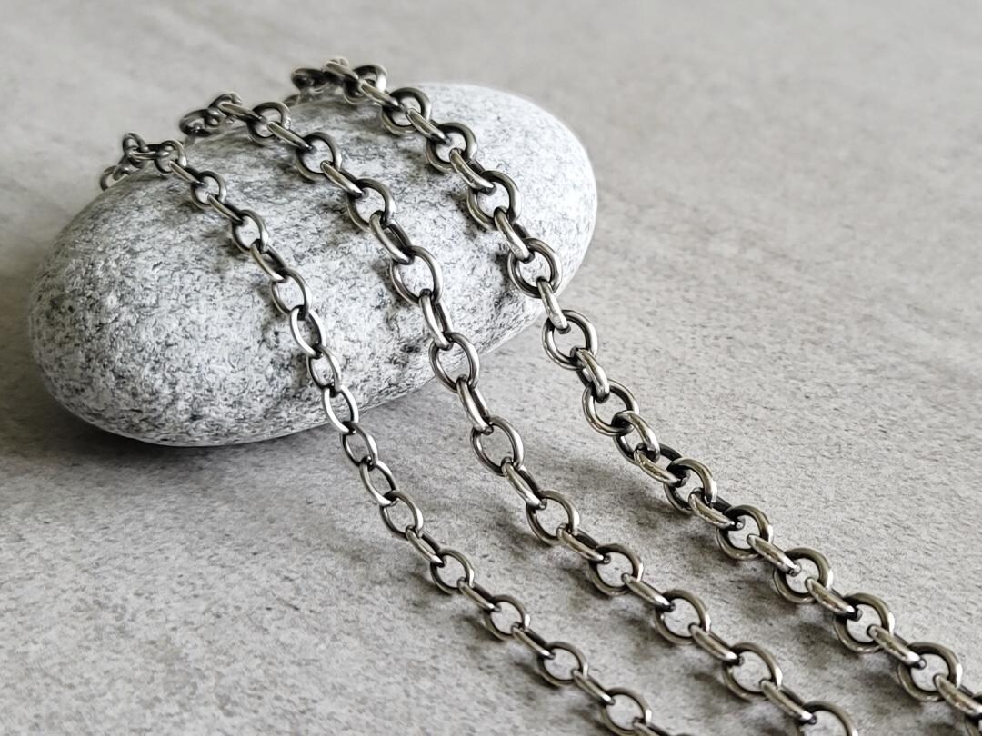 Sterling Silver Oval Cable Chains, Oxidized Necklace With