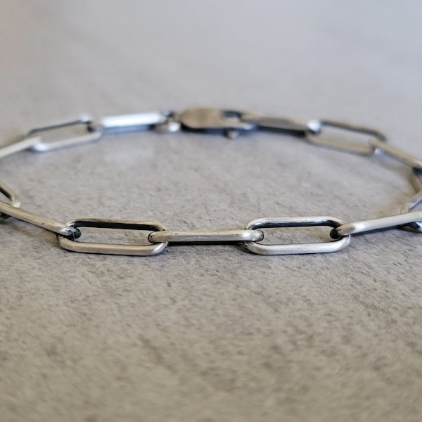 Sterling Paperclip Bracelet with 6mm long links, oxidized or bright silver