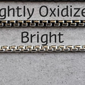 925 Silver Box Chain Bracelet with 3mm rounded links, oxidized unisex jewelry 画像 3