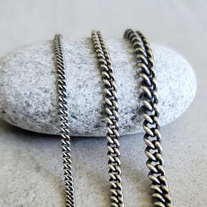 Oxidized Curb Chains in sterling silver, 2.3mm 3.4mm 4.9mm, chains for pendants or stand alone necklaces