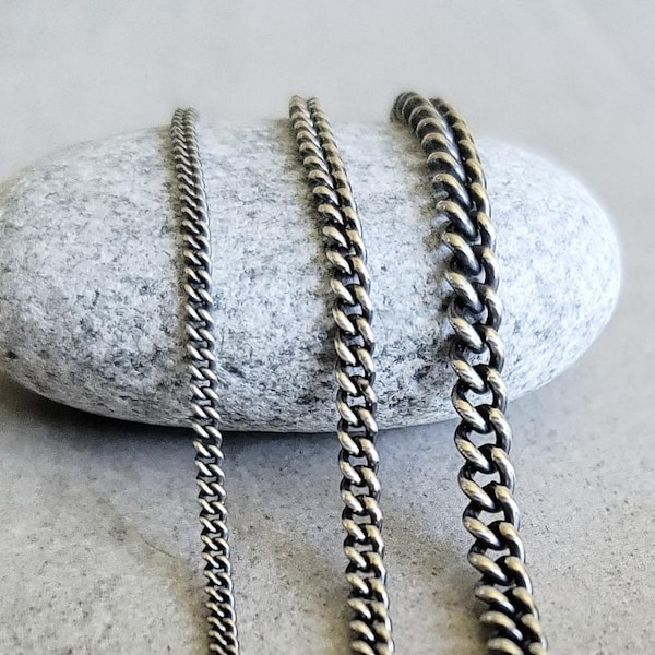Oxidized Curb Chains in sterling silver, 2.3mm 3.4mm 4.9mm, chains for pendants or stand alone necklaces