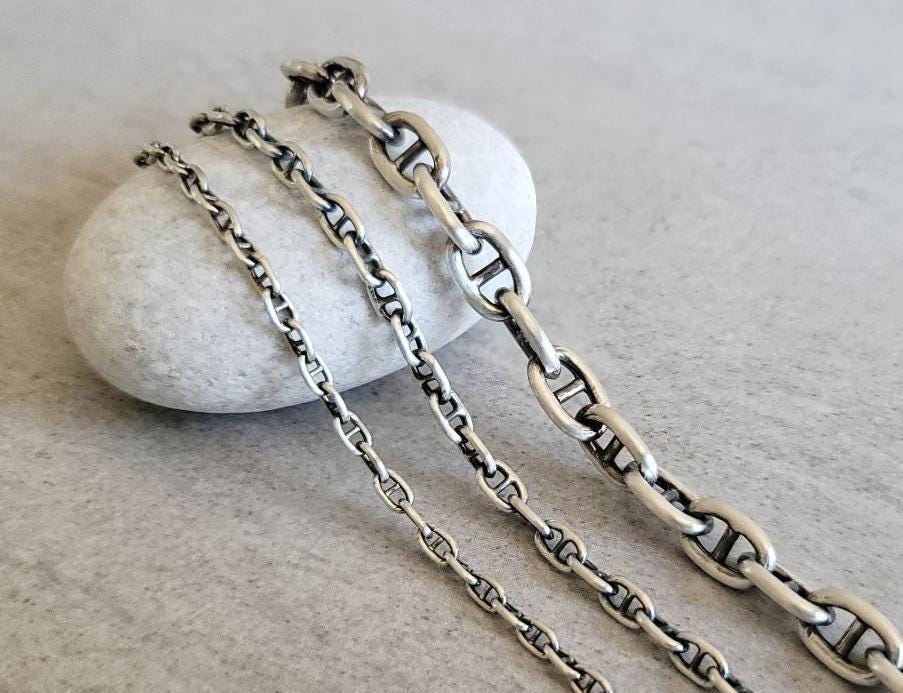 F*N様 OX JEWELRy Anchor Chain Classic Nec Sterling Silver Anchor Chains, Oxidized Satin Finish, 7mm