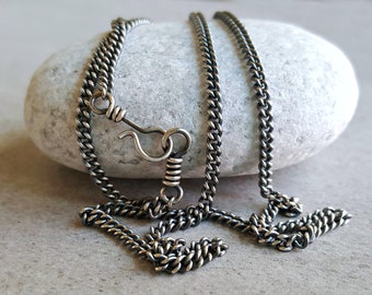 Sterling Silver Curb Chain, lightly oxidized, 2.3mm links, 16 inch - any custom length finished chain for her or him