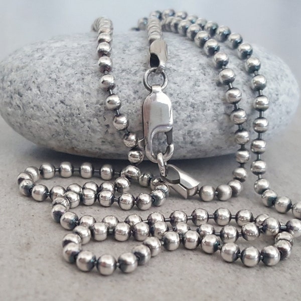 Oxidized Sterling Silver Ball Chain, any length finished dog tag style necklace 2mm 2.5mm or 3mm