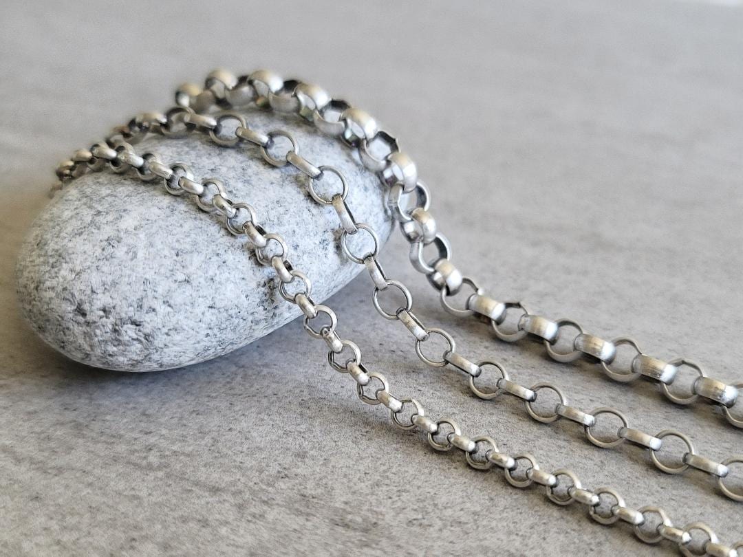 Sterling Silver Rolo Chains With Oxidized Satin Finish, 3.9mm 5mm 6.3mm ...