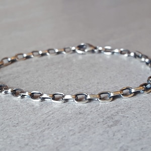 Sterling Silver Rolo Bracelet, unisex 3.2mm antiqued oval links
