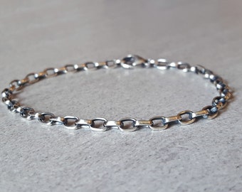Sterling Silver Rolo Bracelet, unisex 3.2mm antiqued oval links