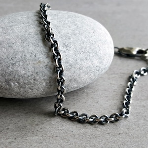 925 Silver Bracelet with oxidized finish, 3.2mm cable chain, sterling silver jewelry for father&#39;s day
