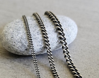 Sterling Silver Curb Chains with satin oxidized finish, rounded links, 2.3mm 3.4mm 4.9mm