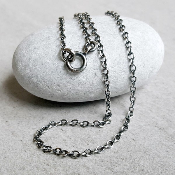 Sterling Silver Oxidized Chain, rustic jewelry for her, 2.4mm antiqued cable chain, sturdy chain, finished chain 16" to 36" +