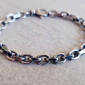 Heavy Cable Bracelet in sterling silver, thick 5.9mm diamond cut oval links, men&#39;s chunky jewelry