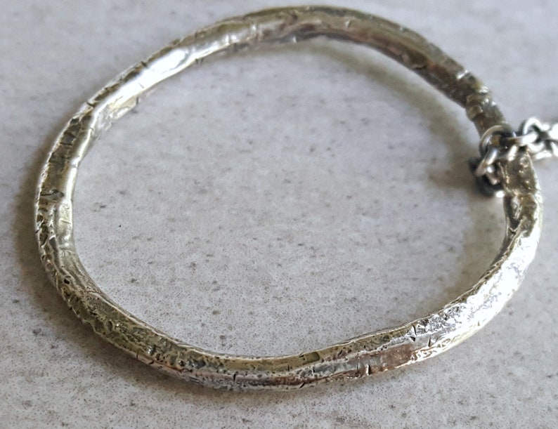 One of a Kind Organic Sterling Silver Pendant and Oxidized Chain, Oval