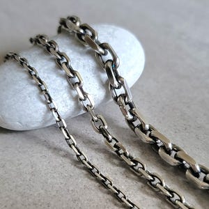 Sterling Silver Oval Cable Chains with Diamond Cut Links, oxidized mens and womens necklace, 6mm 4mm 3mm